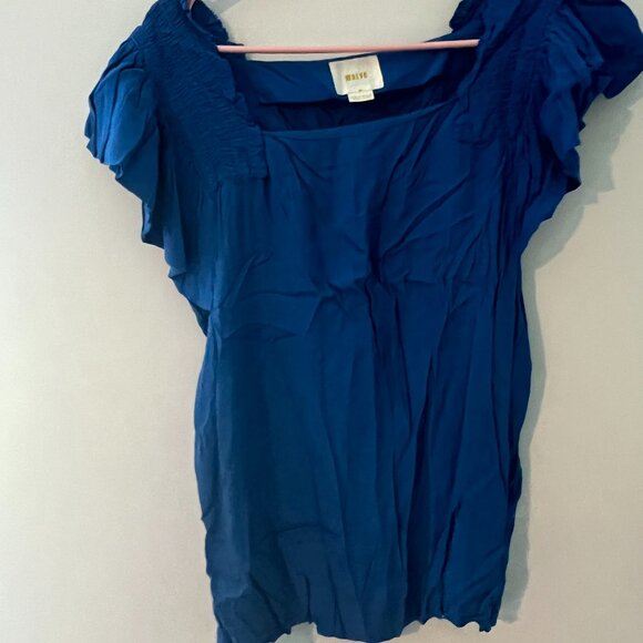 Maeve Anthropologie Epaulet Blue Ruffle Sleeve Square NeckTop Blouse size 12 - Picture 4 of 11